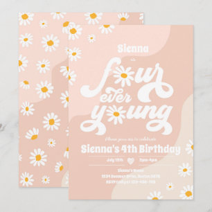 Four Ever Young 4th Birthday Party Boho Daisy Invitation