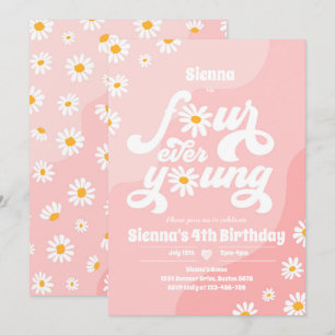 Four Ever Young 4th Birthday Party Boho Daisy Invitation