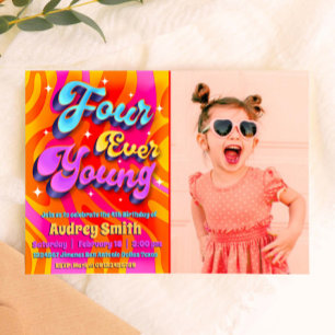 Four Ever Young 4th Birthday with Photo Invitation