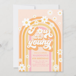 Four Ever Young Boho Daisy Rainbow 4th Birthday Invitation