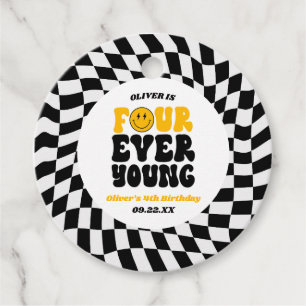 Four Ever Young Retro Fourth 4th Birthday Party Favour Tags