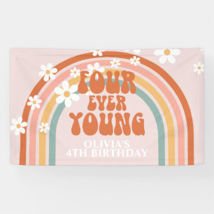 Four Ever Young Retro Rainbow Daisy Birthday Banner