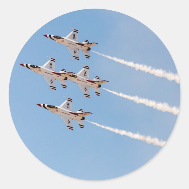 Four F-16 Thunderbirds fly in close formation Classic Round Sticker (Front)