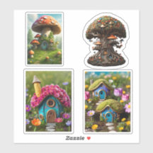 Four Fairy Houses Fantasy Custom-Cut Vinyl Sticker