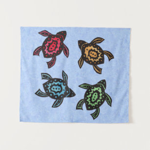 Four Fantasy Black Turtles Colourful shell Marking Tapestry