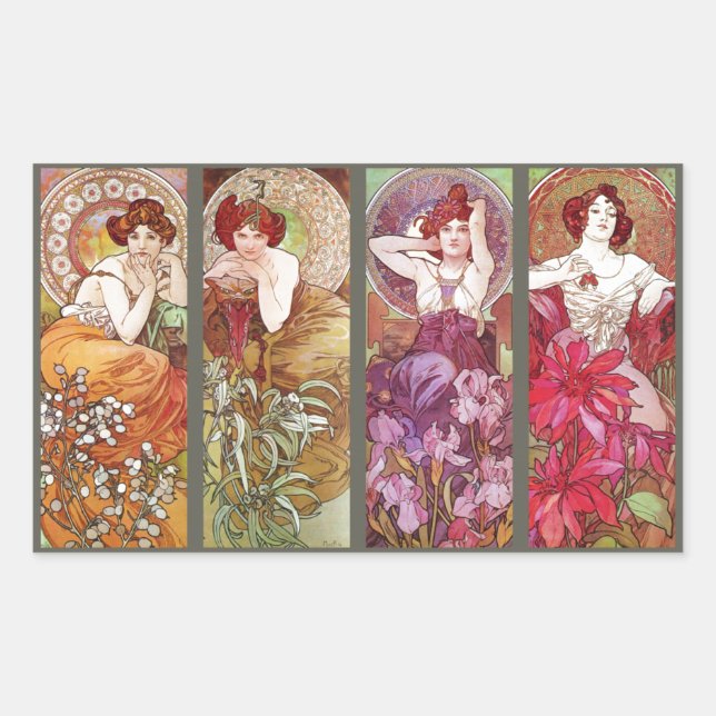 Four Floral Muchas Rectangular Sticker (Front)