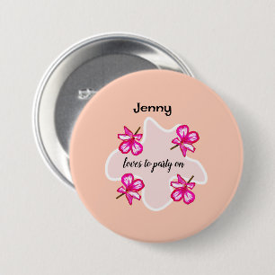 Four floral pink flowers 7.5 cm round badge