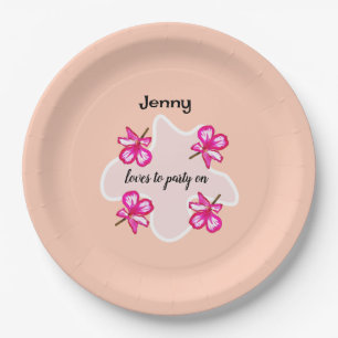 Four floral pink flowers  paper plate