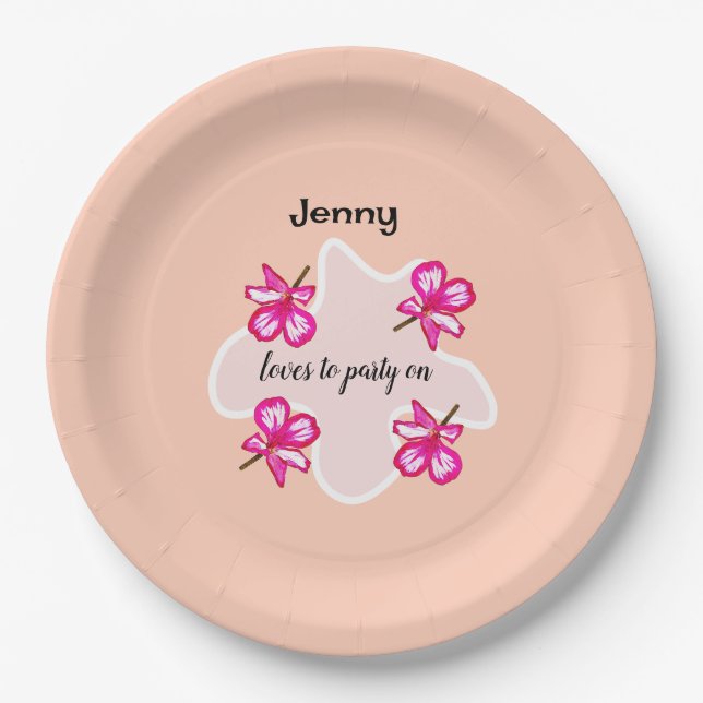 Four floral pink flowers  paper plate (Front)