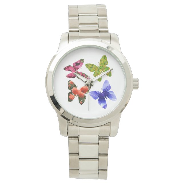 Four Flower Butterflies, Large Unisex Watch (Front)