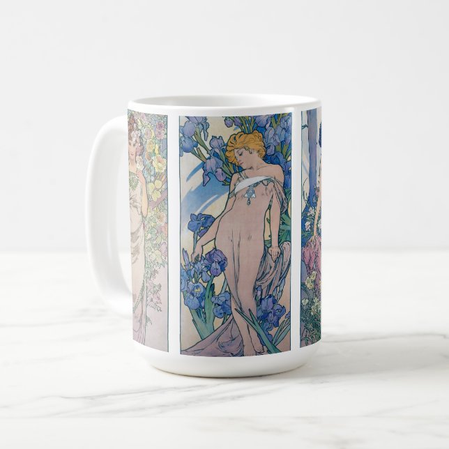 Four Flowers, Alphonse Mucha Coffee Mug (Front Left)