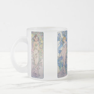 Four Flowers, Alphonse Mucha Frosted Glass Coffee Mug