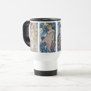 Four Flowers, Alphonse Mucha Travel Mug