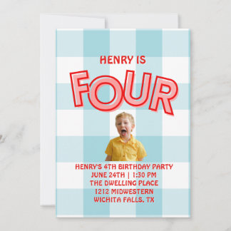 FOUR fourth birthday invitation for boys