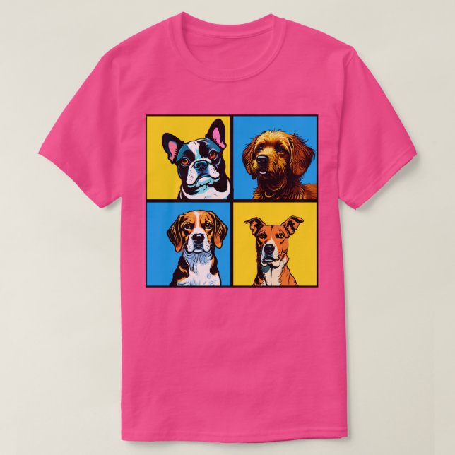 Four framed dogs on Yellow background T-Shirt (Design Front)