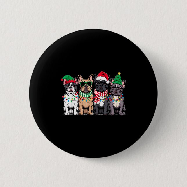 Four French Bulldog Dogs Christmas Funny Santa Rei 6 Cm Round Badge (Front)