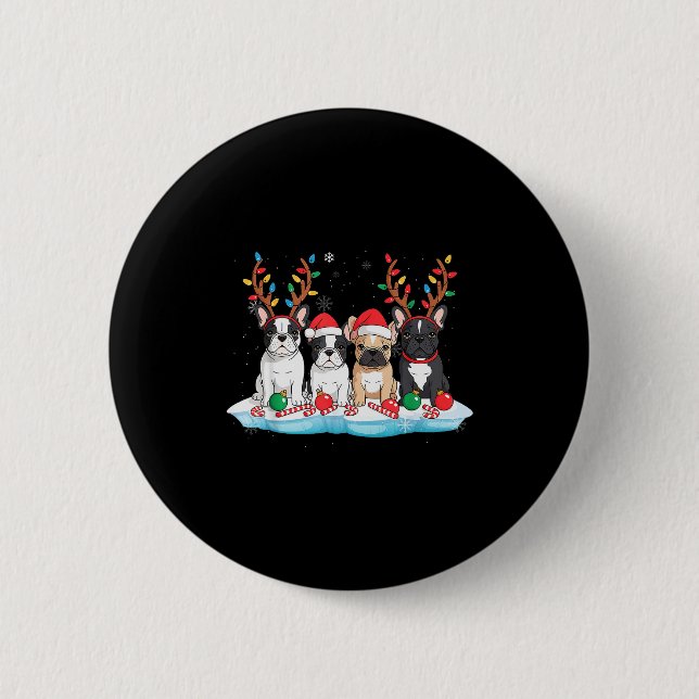 Four French Bulldog Dogs Christmas Light Reindeer  6 Cm Round Badge (Front)