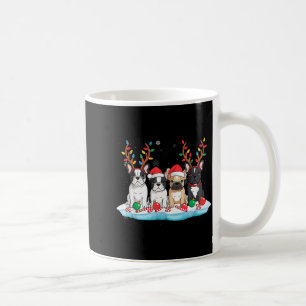 Four French Bulldog Dogs Christmas Light Reindeer  Coffee Mug