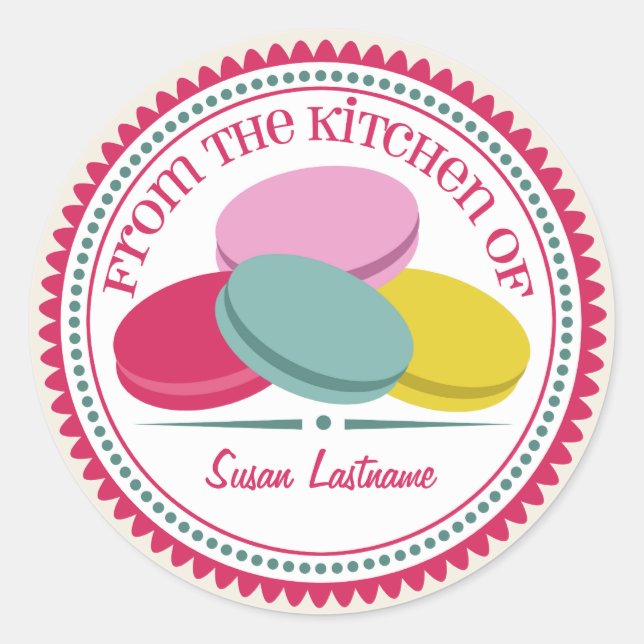 Four French Macarons Personalised Kitchen Label (Front)