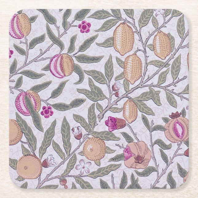 Four Fruit, William Morris Square Paper Coaster (Front)