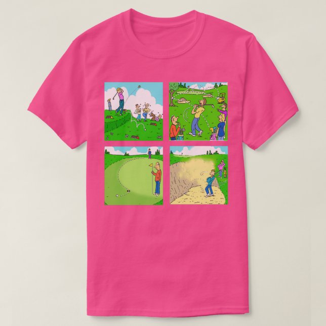 Four Fun Golf Illustration Scenes T-Shirt (Design Front)