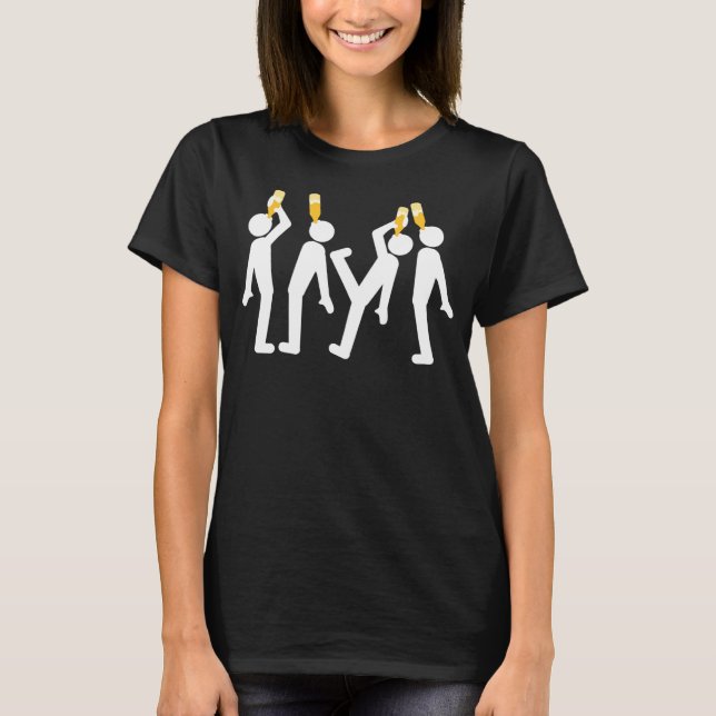 Four Funny Friends Drinking Beer Bottles From Abov T-Shirt (Front)