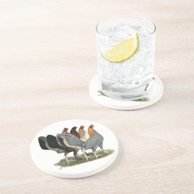 Four Gamefowl Hens Coaster (Side)