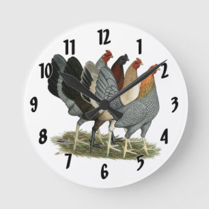Four Gamefowl Hens Round Clock
