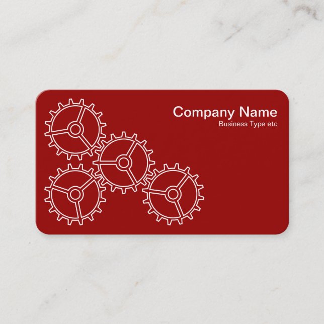 Four Gears II - White on Ruby Red - Grey Back Business Card (Front)