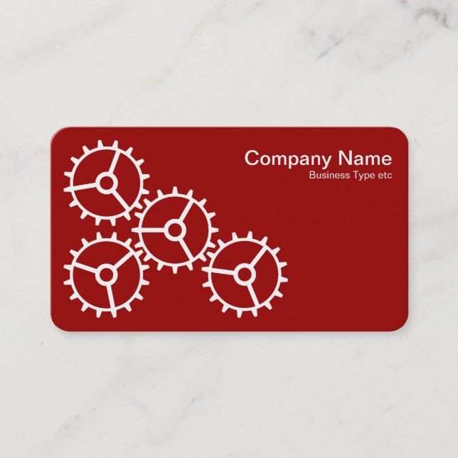 Four Gears III - White on Ruby Red - Grey Back Business Card (Front)