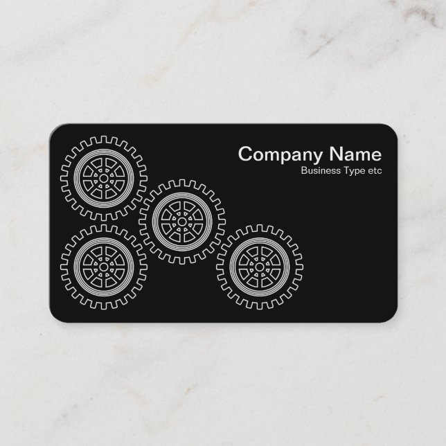 Four Gears - White on Black - Grey Back Business Card (Front)