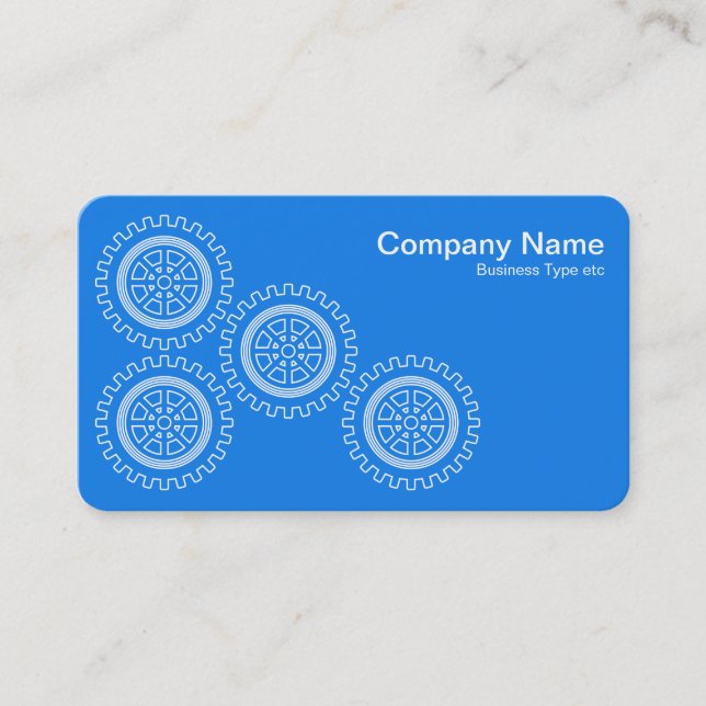 Four Gears - White on Blue - Grey Back Business Card (Front)