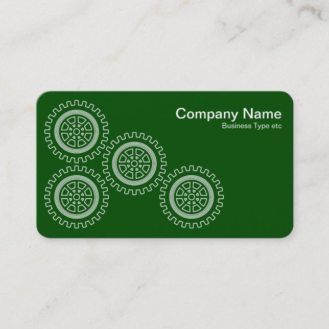 Four Gears - White on Dark Green - Grey Back Business Card (Front)