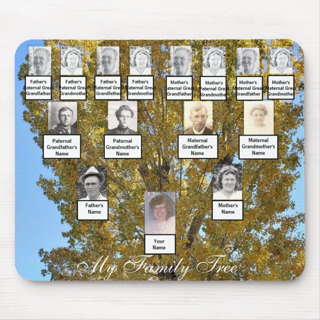 Four Generation Golden Autumn Family Tree Photos Mouse Mat (Front)