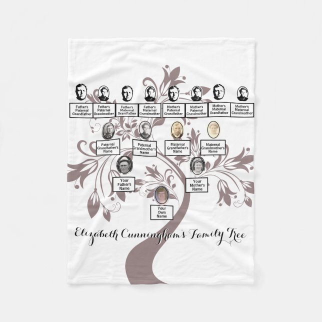 Four Generation Photo Floral Family Tree Fleece Blanket (Front)