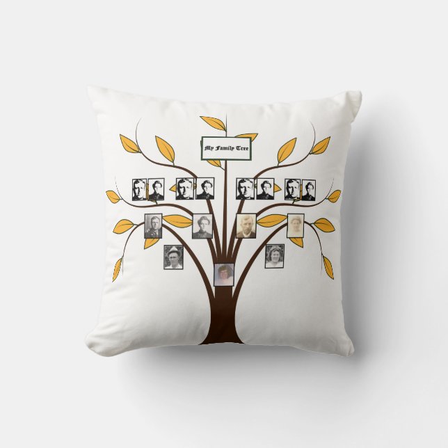 Four-Generation Photo Whispy Gold Family Tree  Cushion (Front)