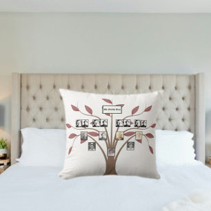 Four-Generation Photo Whispy Red Leaf Family Tree  Cushion