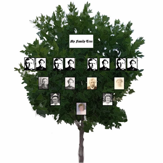Four-Generation Stylised Green Leaf Family Tree Standing Photo Sculpture (Front)