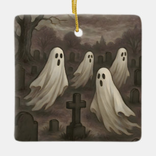 Four Ghosts Under the Full Moon in the Graveyard Ceramic Ornament