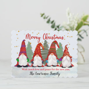 Four Gnomes in the Snow at Christmas Holiday Card