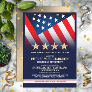 Four Gold Star Military Retirement Party Invitation