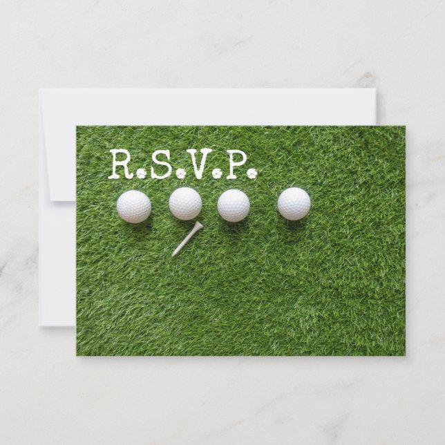 Four golf balls with tee  R.S.V.P. on green Invitation (Front)