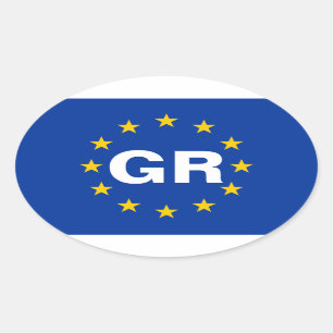 FOUR Greece "GR" European Union Flag Oval Sticker
