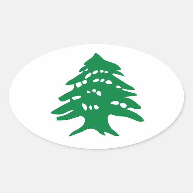 FOUR Green Lebanon Cedar Tree Oval Sticker (Front)