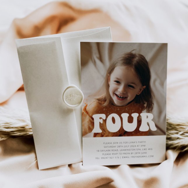 Four - Groovy Photo Birthday Invitation  (Four - Groovy Photo Birthday Invitation)