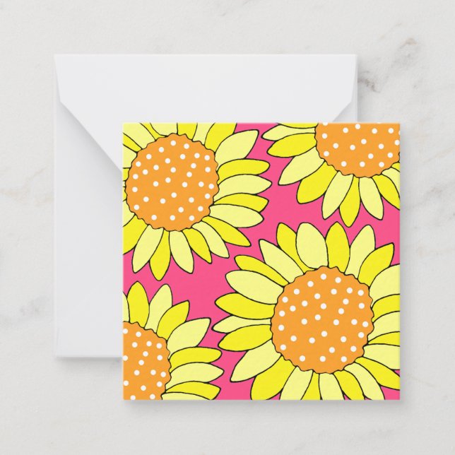 Four Hand Drawn Yellow Orange Pink Sunflowers  Card (Front)