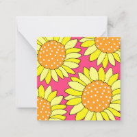 Four Hand Drawn Yellow Orange Pink Sunflowers 