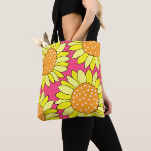 Four Hand Drawn Yellow Orange Pink Sunflowers  Tote Bag