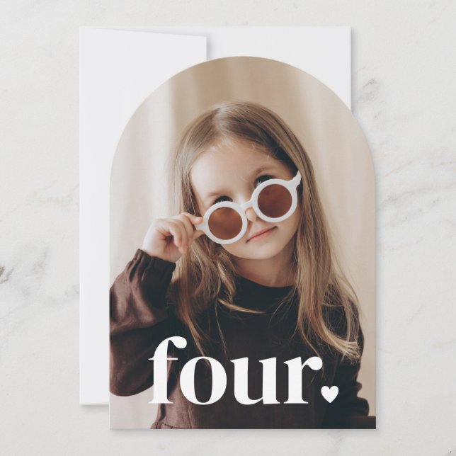 Four Heart Arched Photo 4th Birthday Invitation (Front)