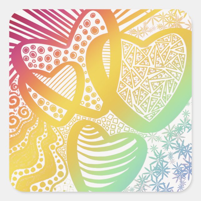 Four Heart Colourful Sticker (Front)
